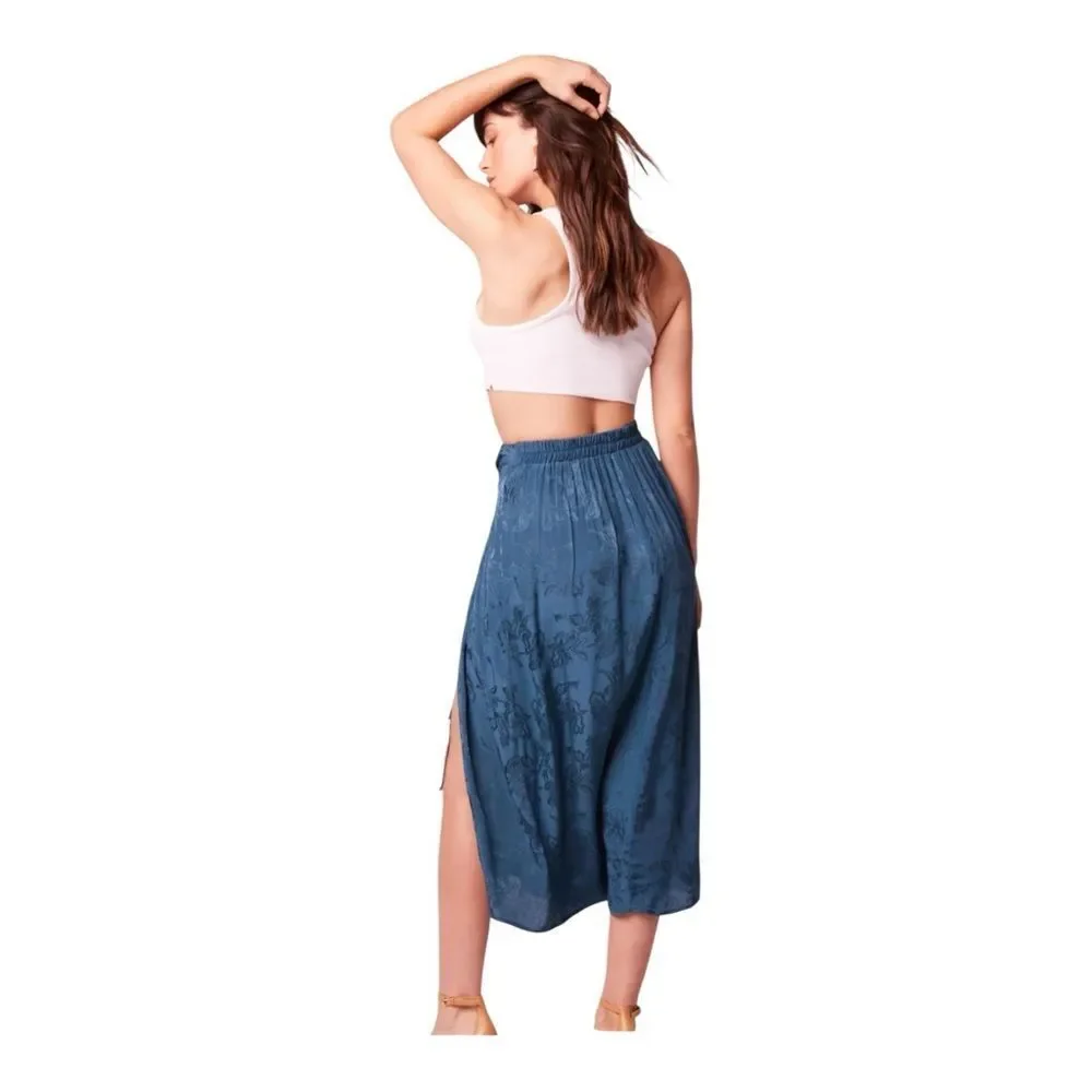 Band of the Free Celene Deep Teal Floral Layered Midi Skirt New L